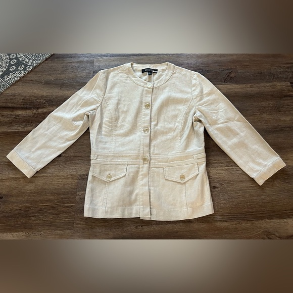 Kasper Safari Style Blazer Jacket Linen Blend Cream/Tan Size 10 - Picture 11 of 12